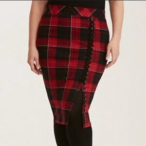 Plaid Lace Pencil Skirt